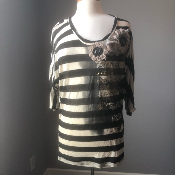 Daytrip Tops - Day trip Black & Cream Embellished Top